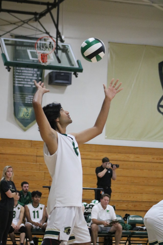 Aryan Patel of Nease prepares to serve against Ponte Vedra. He had three aces on the night.